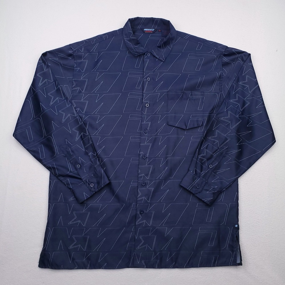 Mecca Shirt Mens Extra Large Blue Spellout Allover Hip Hop Urban Street Wear Y2K